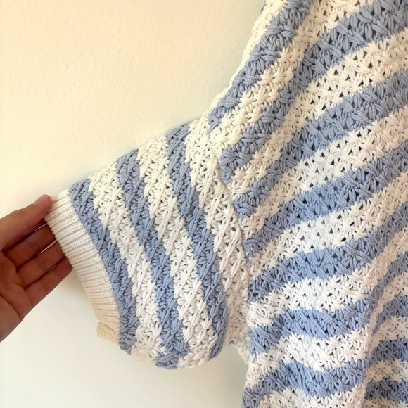 Anthropologie Maeve Grace Blue White Stripe Collared Short Sleeve Knit Sweater - Picture 5 of 14